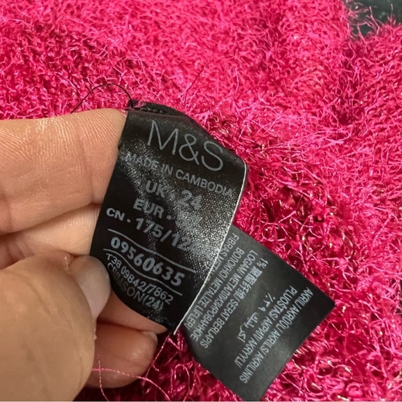 M&S COLLECTION Hot Pink Metallic Eyelash Fringe Sweater, US 20/UK 24 - Picture 9 of 10